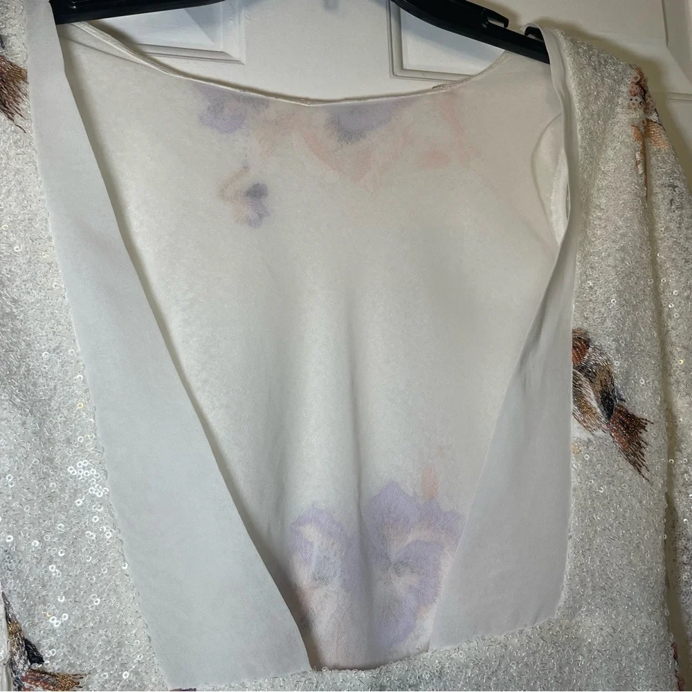 Zara Sequin & Embroidered Floral Mini Dress SMALL Backless Iridescent Ethereal - Picture 7 of 12